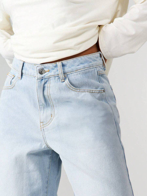 Buz Mavi Palazzo Pantolon Wide Leg Yüksek Bel Denim Jeans
