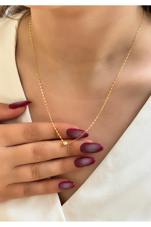 14 Ayar Altın 4 Mm Dorika Toplu Aynalı Zincir Kolye