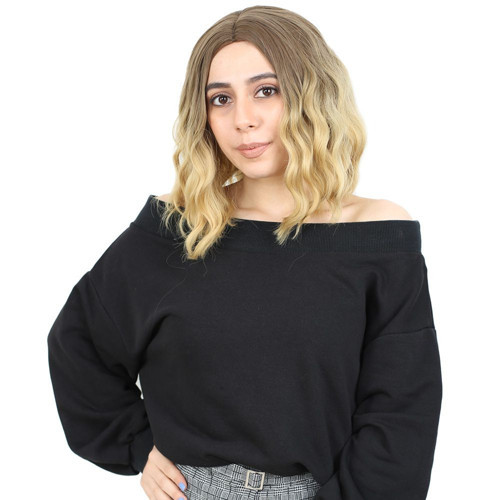 Miku Design Fiber Sentetik Kısa Dalgalı Perçemsiz Peruk / Kumral / Sarı Ombreli