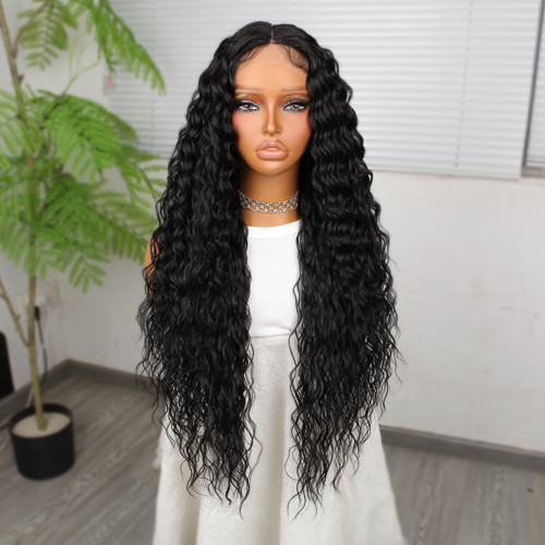 Miku Design Ekstra Uzun Yoğun Afro Dalga Siyah Fiber Sentetik Geniş T Tül Peruk