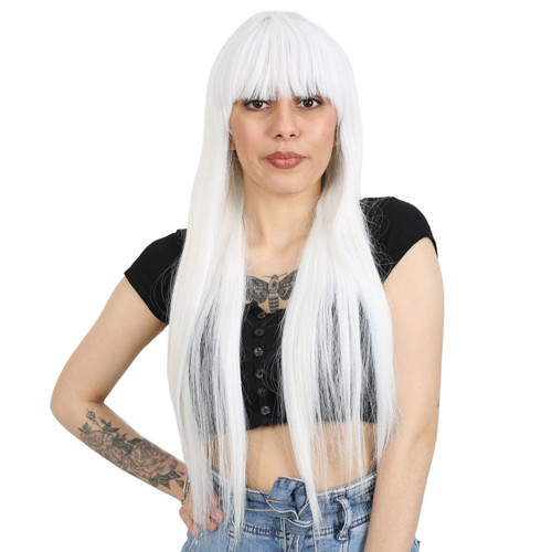 Miku Design Uzun Kahküllü Fiber Sentetik Peruk / Beyaz