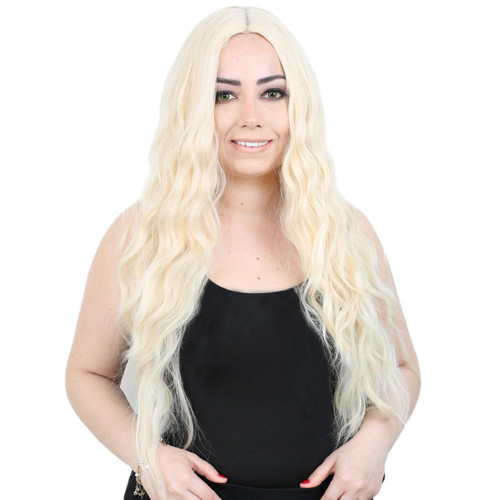 Miku Design Su Dalgası Uzun Perçemsiz Fiber Sentetik Peruk / Platin
