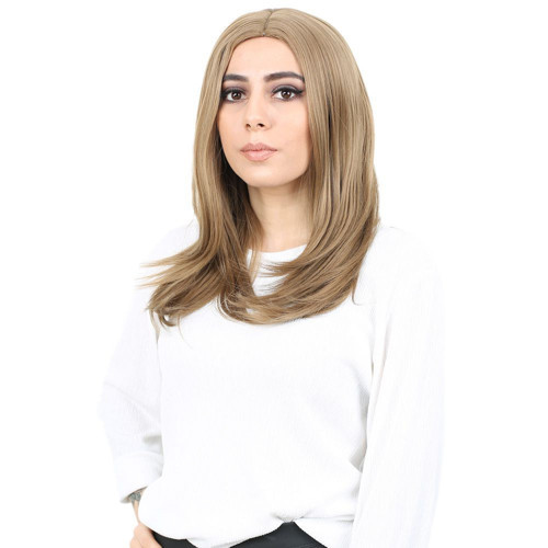 Miku Design Kahkülsüz Fiber Sentetik Orta Boy Düz Peruk / Bebek Kumralı