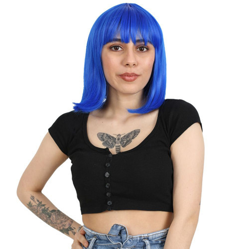 Miku Design Küt Kahküllü Fiber Sentetik Peruk / Koyu Mavi