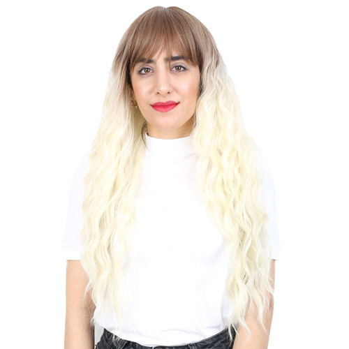 Miku Design Perçemli Uzun Su Dalgası Fiber Sentetik Peruk / Kumral / Platin Ombreli