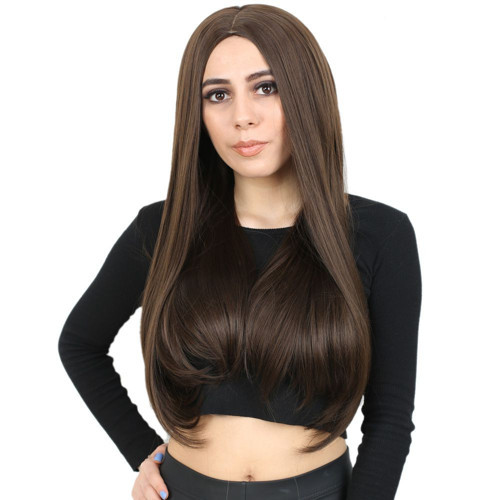 Miku Design Fiber Sentetik Uzun Düz Peruk / Açık Kahve