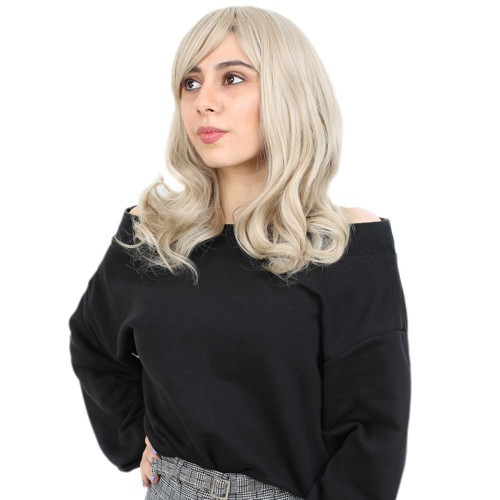 Miku Design Dalgalı Perçemli Orta Boy Fiber Sentetik Peruk / Balköpüğü / Platin Röfleli