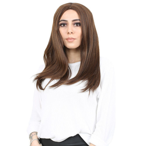 Miku Design Kahkülsüz Fiber Sentetik Orta Boy Düz Peruk / Kahve Karamel