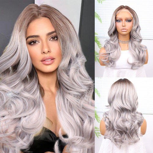 Miku Design Açık Kumral Gri Ombreli Bebek Saçlı Fiber Sentetik Tül Peruk