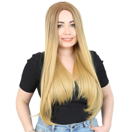 Miku Design Fiber Sentetik Uzun Düz Peruk / Kumral / Sarı Ombreli