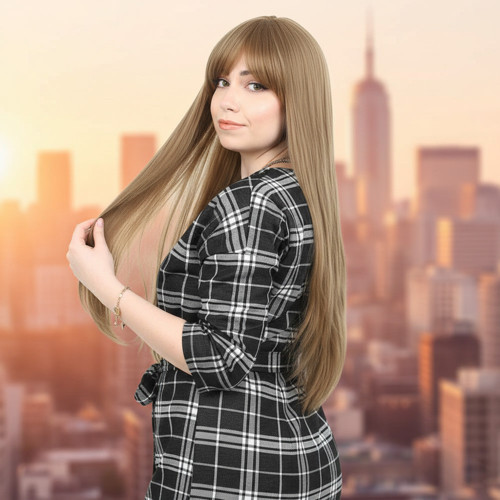 Miku Design Fiber Sentetik Uzun Düz Kahküllü Peruk / Bebek Kumralı