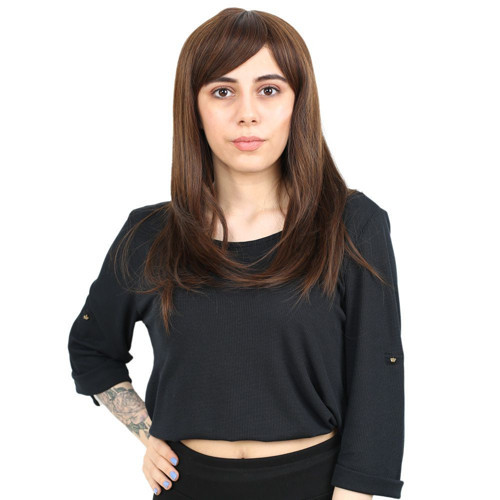 Miku Design Düz Perçemli Orta Boy Fiber Sentetik Peruk / Kahve Karamel