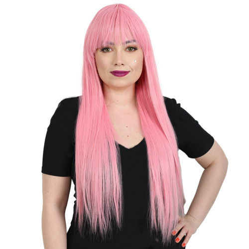 Miku Design Uzun Kahküllü Fiber Sentetik Peruk / Şeker Pembesi