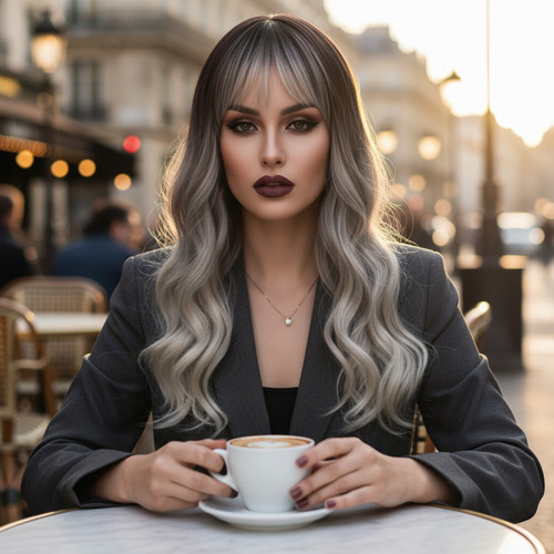 Miku Design Dalgalı Kısa Perçemli Fiber Sentetik Peruk / Ombre ve Röfleli