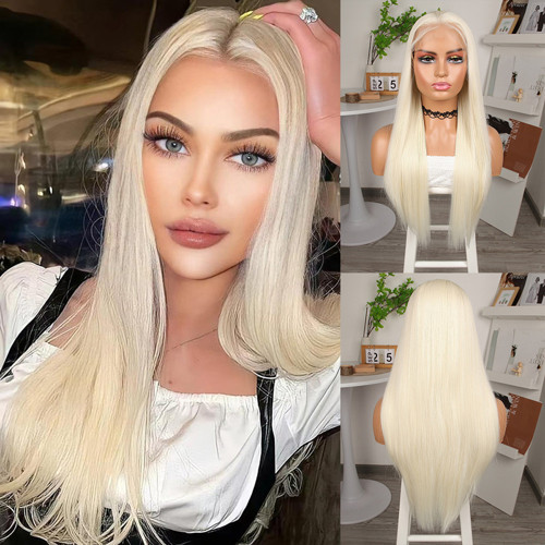 Miku Design Fiber Sentetik Platin Düz Tül Peruk