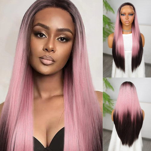 Miku Design Koyu Kestane Pembe Ombreli Fiber Sentetik Tül Peruk