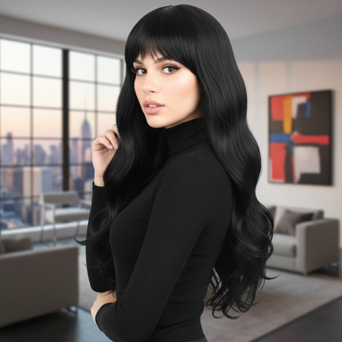 Miku Design Kahküllü Uzun Dalgalı Fiber Sentetik Peruk / Siyah