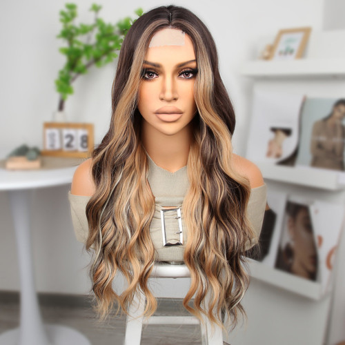 Miku Design Kahverengi Platin ve Balköpüğü Işıltılı Dalgalı Tül Peruk