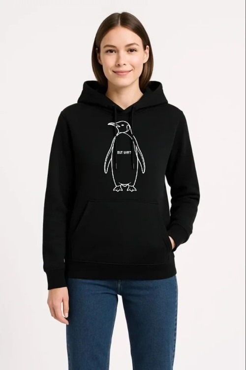 Nihilist Penguen Özel Tasarım Oversize Kapüşonlu Sweatshirt - Siyah