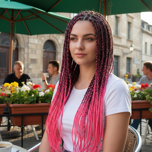 Miku Design Afrika Örgüsü Ve Rasta İçin Sentetik Ombreli Saç / Siyah / Neon Pembe