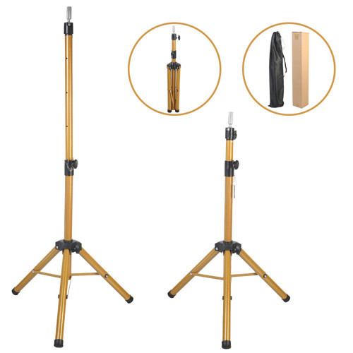 Miku Design Kuaför Eğitim Mankeni İçin Metal Tripod / Simli Gold + Taşıma Çantası