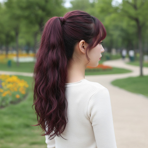 Miku Design Bağlamalı Dalgalı At Kuyruğu / Koyu Kızıl