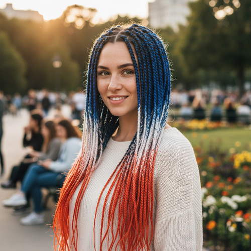 Miku Design Afrika Örgüsü Ve Rasta İçin Sentetik Ombreli Saç / Mavi / Beyaz / Tcu
