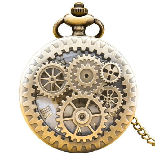 Vintage Köstekli Çarklı İşlemeli Bronz Cep Saati