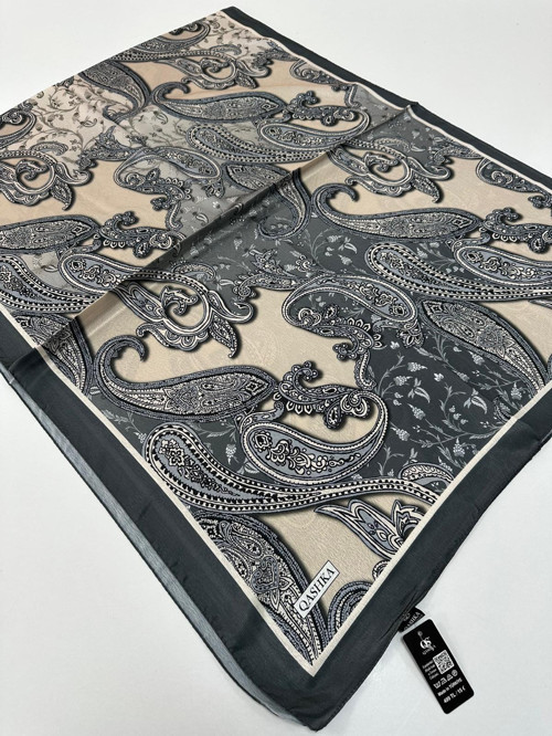 QASHKA Saten İpek Şal Etro Desen LBT0107