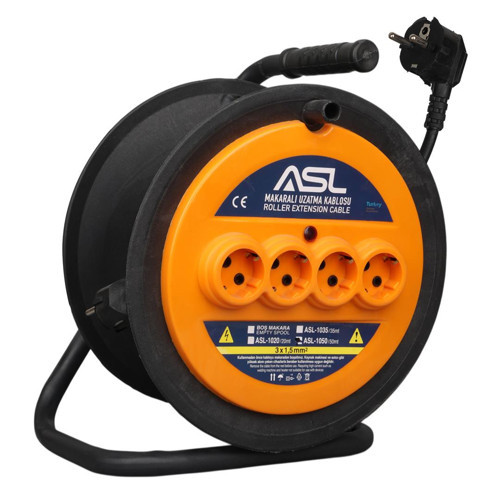 ASL ASL-1050 50 Metre 4 Priz Girişli Makaralı Uzatma Kablosu 3000W 3x1.5mm