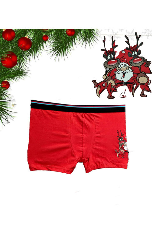 Erkek Kırmızı Yılbaşı Boxer Desenli Hediyelik Geyik