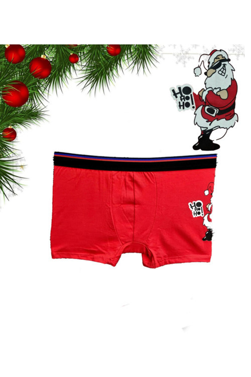 Erkek Kırmızı Yılbaşı Boxer Desenli Hediyelik Noel