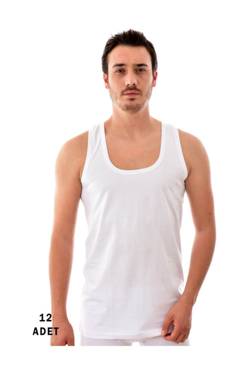 12 Adet 0101 Erkek Penye Atlet Beyaz