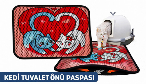 Kedi Tuvalet Önü Elekli Paspas 60X45 cm – Love You (Kalpli Kedi Deseni)