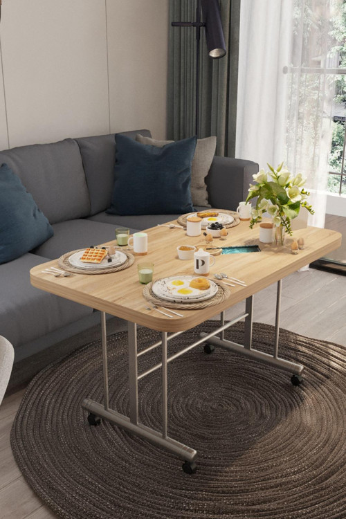 70×110 cm Tekerlekli Orta Sehpa – Metal Ayak, Modern Dekoratif Masa