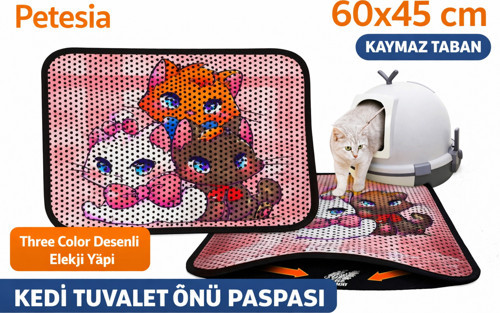 Kedi Tuvalet Önü Elekli Paspas 60X45 cm – Three Colour Desenli Kedi Kumu Tutucu