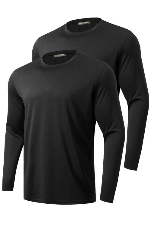 2'li Paket Erkek %100 Pamuklu Likralı Spor Koşu Günlük Antrenman Uzun Kollu Penye T-shirt