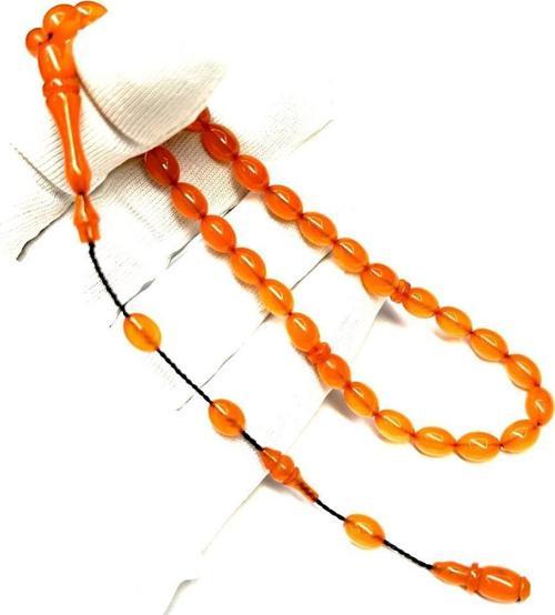 Usta Sikkeli Zar Rengi Sistemli Beyzi Model 6-8mm Ateş Sıkma Kehribar Tesbih 