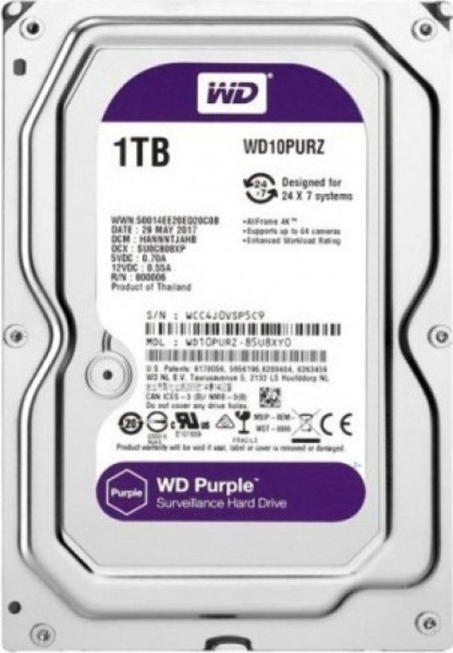 W.Digital Purple 3.5" 1TB 5400RPM 64MB SATA3 WD10PURZ 7/24 Güvenlik Diski