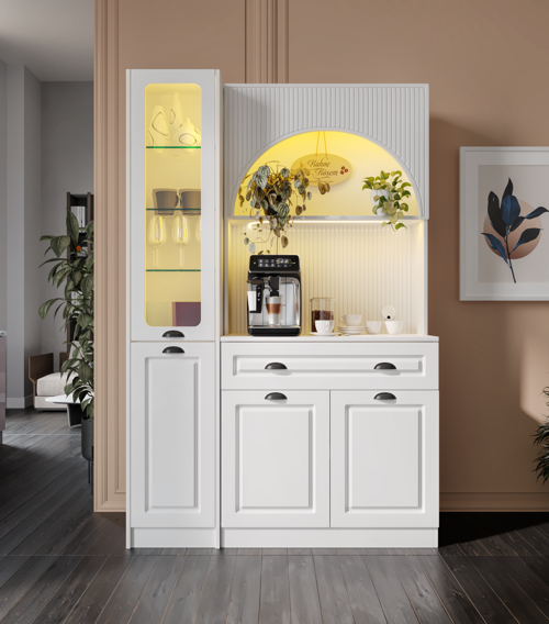 Armoni Black Midi Kahve Köşesi Sol Vitrinli Komple MDF