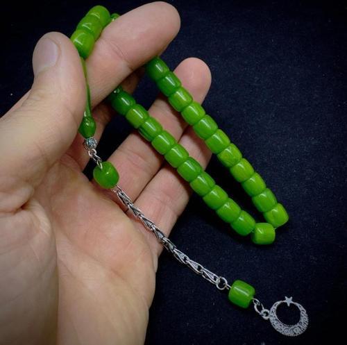 Çubuk Malzeme Püsküllü Kesme Model 9-8mm Hareli Sıkma Kehribar Tesbih