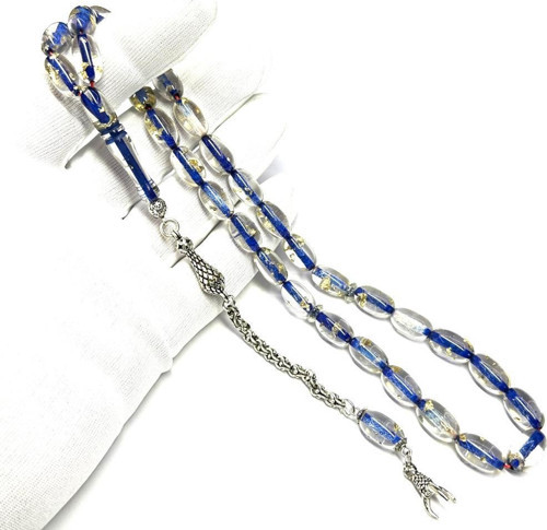 Kapsül Model Püsküllü 8-14mm Altın Parçacıklı Ateş Kehribar Tesbih