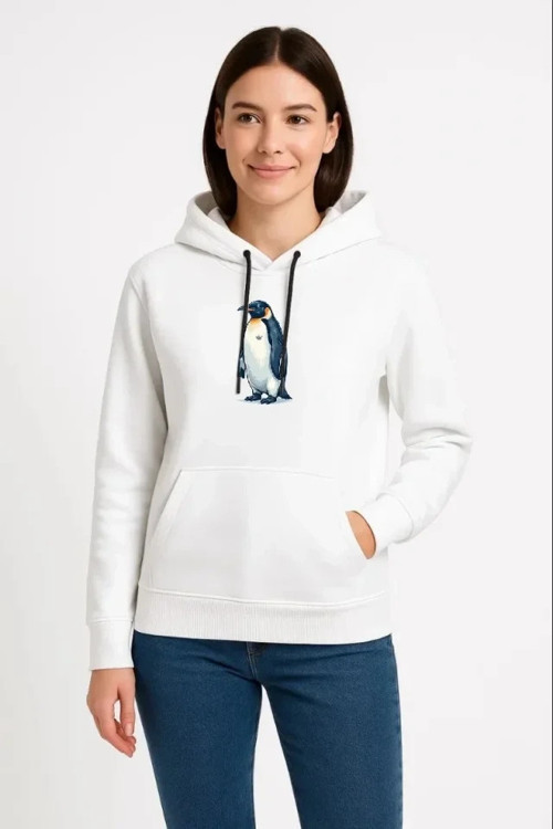 Oversize Hoodie Sırt Baskılı Survivor Penguin Temalı, Felsefi Yazılı Kapüşonlu Sweatshirt