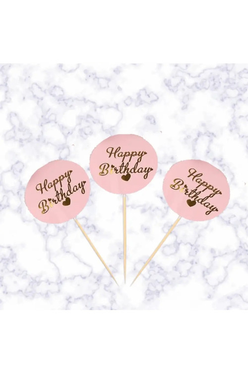 Pembe Gold Yazılı 20 Adet Cupcake Sunum Kürdanı