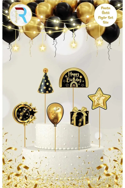 Siyah Gold Temalı Pasta Üstü Figür Set