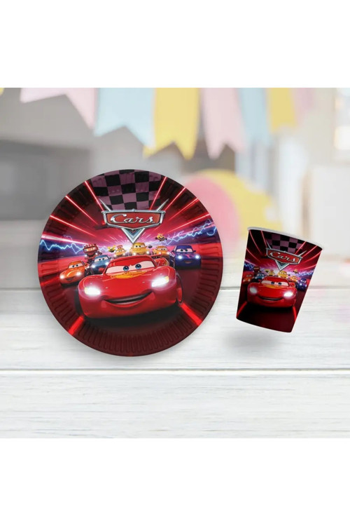 Cars Temalı Karton Tabak Bardak Set 8 Tabak 8 Bardak