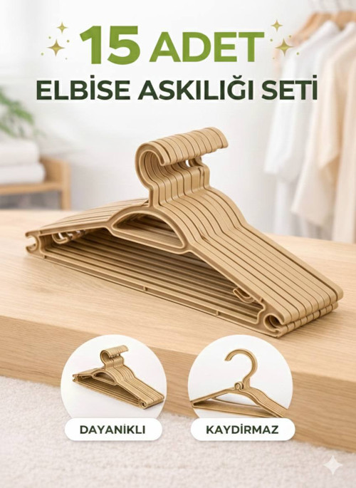 15’li Elbise Askısı Kaydırmaz Dayanıklı Plastik Kıyafet Askısı Dolap Düzenleyici