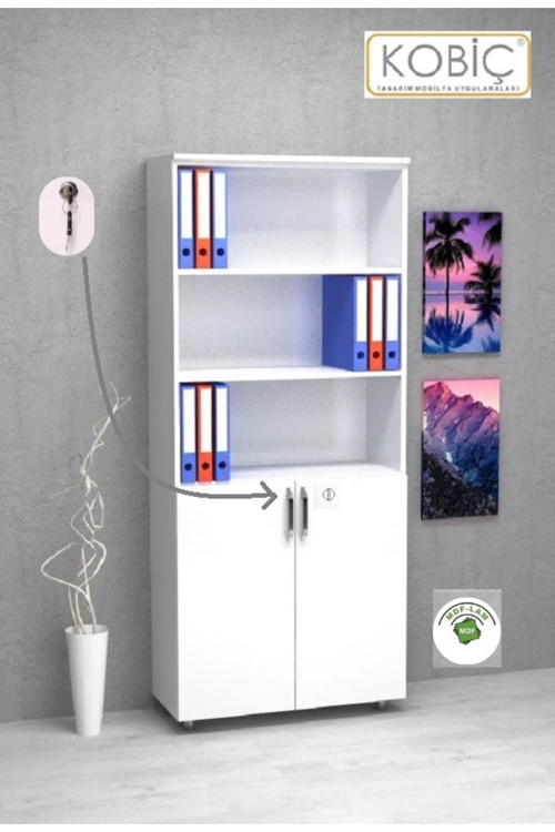 Kobi̇Ç Ofi̇S Dosya Dolabi Ki̇Li̇Tli̇ Yarim Kapak Mdflam Dolap 80X35X185 Cm (Beyaz)