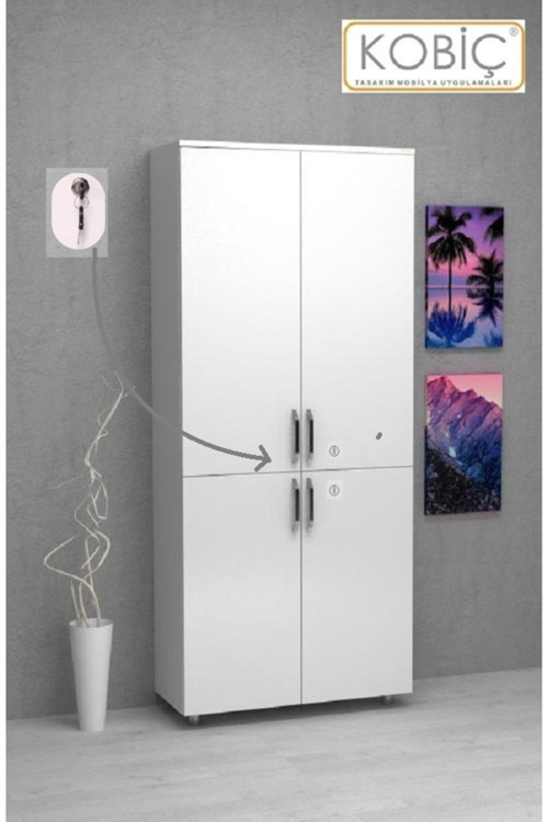 Ofis Dosya Dolabı Kilitli Tam Kapak Suntalam Dolap 80X35X185 Cm (Beyaz)