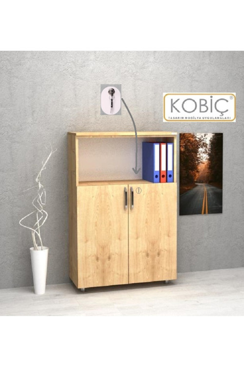 Ofis Dosya Dolabı Kilitli Yarım Kapak Suntalam Dolap 70X35X115 Cm (Meşe)